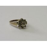 9ct gold diamond cluster ring, wt 3gms, size N. Estimate £40-60.