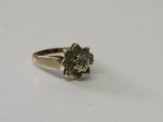 9ct gold diamond cluster ring, wt 3gms, size N. Estimate £40-60.