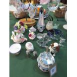 7 glass items, Wedgwood Jasper ware jam pot, Sylvac Spaniel figurine, 3 ceramic posies & other