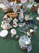 7 glass items, Wedgwood Jasper ware jam pot, Sylvac Spaniel figurine, 3 ceramic posies & other