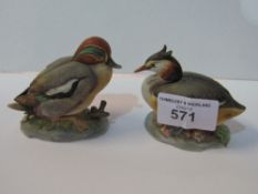 2 Maruri bird ornaments; Teal & Great Crested Grebe ornaments. Estimate £20-30.