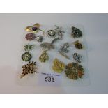 18 various costume jewellery brooches. Estimate £10-20.