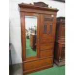 Edwardian gentleman's wardrobe with mirrored door, hanging space, small cupboard above 3 drawers &