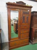 Edwardian gentleman's wardrobe with mirrored door, hanging space, small cupboard above 3 drawers &