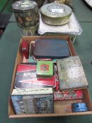 13 Huntley & Palmer biscuit tins, 1910 - 1960 including sample tin & photo book Queens Unit, 1955.