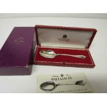 Asprey reproduction William III sterling silver spoon, all in original box. Estimate £60-80.