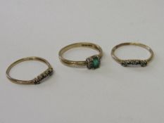 9ct gold and emerald three part ring size P wt 3.3g. Estimate £100-120