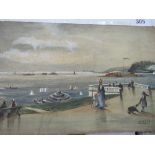 Watercolour on board signed J Hartnoll of a coastal scene & promenade. Estimate £5-10.