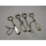 4 condiment spoons, London 1843 & 1817, Exeter 1865 & Newcastle 1833, total weight 1.3ozt.