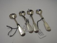 4 condiment spoons, London 1843 & 1817, Exeter 1865 & Newcastle 1833, total weight 1.3ozt.