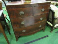 Mahogany bow front chest of 2 over 2 drawers, 92cms x 49cms x 92cms. Estimate £40-60