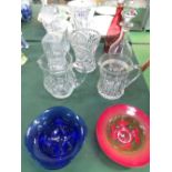 Assorted glassware including 4 decanters, 2 bowls & 2 vases. Estimate £20-30.