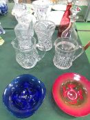 Assorted glassware including 4 decanters, 2 bowls & 2 vases. Estimate £20-30.