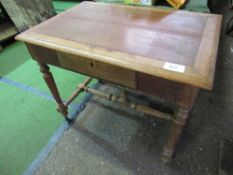 Mahogany table with frieze drawer on turned tapered legs & centre stretcher, 90cms x 59cms x