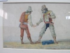 Framed & glazed watercolour of 2 gentlemen, signed Lindon & a framed & glazed watercolour of a