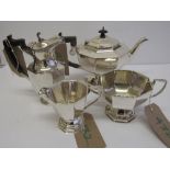 Silver plated Art Deco style tea set & silver plated water jug (not matching). Estimate £50-60.