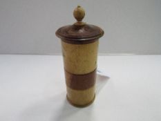 Unusual treen, Maucheline inkwell tower with original glass liner. Estimate £30-40.