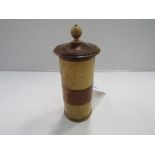 Unusual treen, Maucheline inkwell tower with original glass liner. Estimate £30-40.