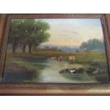 3 framed & glazed watercolours, an oil on canvas rural scene & a framed & glazed print of a