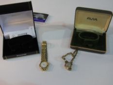 Avia Incabloc 9ct gold cased lady's wrist watch with 9ct gold bracelet (boxed) & an Accurist gold