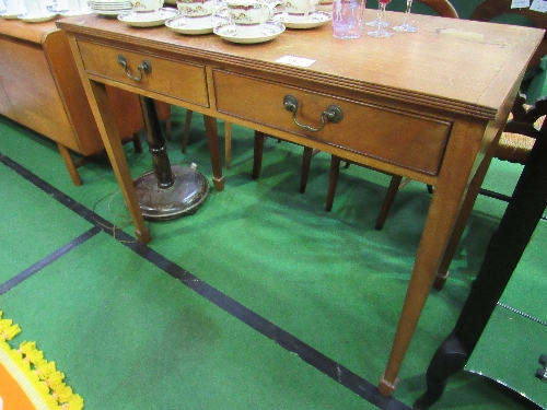 Mahogany side table with 2 frieze drawers, 107cms x 51cms x 80cms. Estimate £40-60..