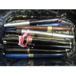 Box of fountain pens, 3 with gold nibs.  Estimate £40-50.