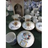 Collection of Royal memorabilia & 5 Royal Worcester coffee cans/saucers, Aynsley cup/saucer.