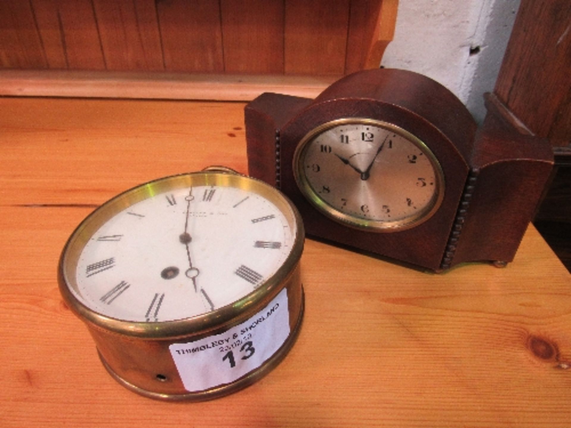 Mantle clock & a brass bound clock, a/f. Estimate £10-20.