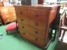 Mahogany chest of 2 over 3 graduated drawers, 115cms x 48cms x 116cms. Estimate £80-120.