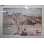 Framed & glazed print by William Russell-Flint 'The First Arrivals'. Estimate £20-30.
