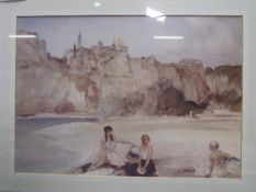 Framed & glazed print by William Russell-Flint 'The First Arrivals'. Estimate £20-30.