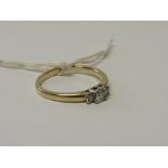 14ct gold 3 diamond ring, size W1/2, wt 5.1gms. Estimate £135-150.