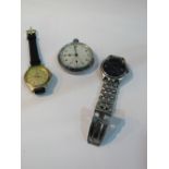 Pocket watch & 2 Quartz watches. Estimate £95-110.