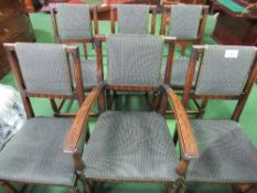 Set of 5 chairs & a carver chair (recently re-upholstered). Estimate £100-120.