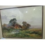 Framed & glazed print of a cottage in the country. Estimate £5-10.