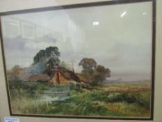 Framed & glazed print of a cottage in the country. Estimate £5-10.