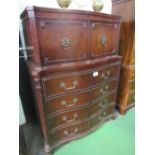 Mahogany serpentine front chest of 4 drawers with small linen press above & heavy brass mounts,