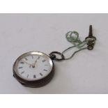 935 silver cased lady's pocket watch & key. Estimate £30-50.