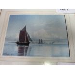 Framed & glazed watercolour garden scene, framed & glazed print of sailing ships & a framed & glazed