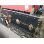 Black coloured wardrobe trunk. Estimate £10-20.