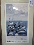 Unframed watercolour of The Barge Inn, framed & glazed poster of Shelburne Museum & a framed &