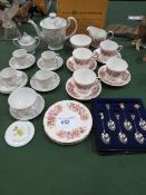 Colclough part tea set, a part coffee set & box of novelty teaspoons. Estimate £5-10.