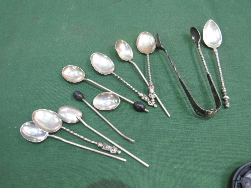 8 silver teaspoons, a pair of silver sugar tongs, canteen of bone handled fish knives & forks. - Image 3 of 4
