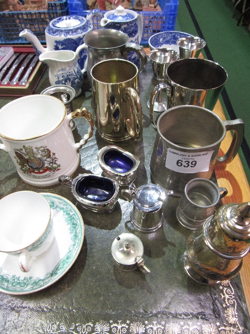 4 items of blue & white china, 3 pewter tankards, 9 items of silver plate & 2 other ceramic ware.