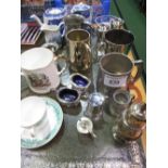 4 items of blue & white china, 3 pewter tankards, 9 items of silver plate & 2 other ceramic ware.
