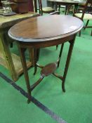 Oval display table, 72cms x 45cms x 73cms. Estimate £20-30.