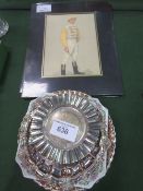2 unframed SPY prints of jockeys & a qty of various plates including 2 Sheffield silver plated
