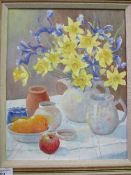 Framed & glazed acrylic still life, signed S Knight. Estimate £10-15.