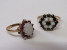 2x 9ct gold & opal cocktail rings & a ring box, total 7.0gms. Estimate £60-80.