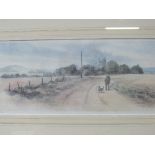 Framed & glazed limited edition print 40/850 by J Hodder of a man & dog in a rural lane; framed &